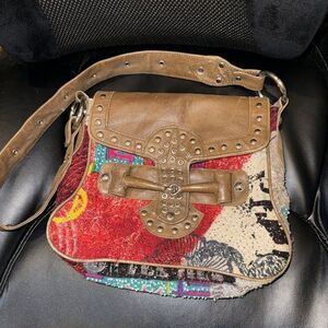 CHRISTINA Vtg Handbag Beads and Sequins Studs Leather/Pink and Black Lined Purse